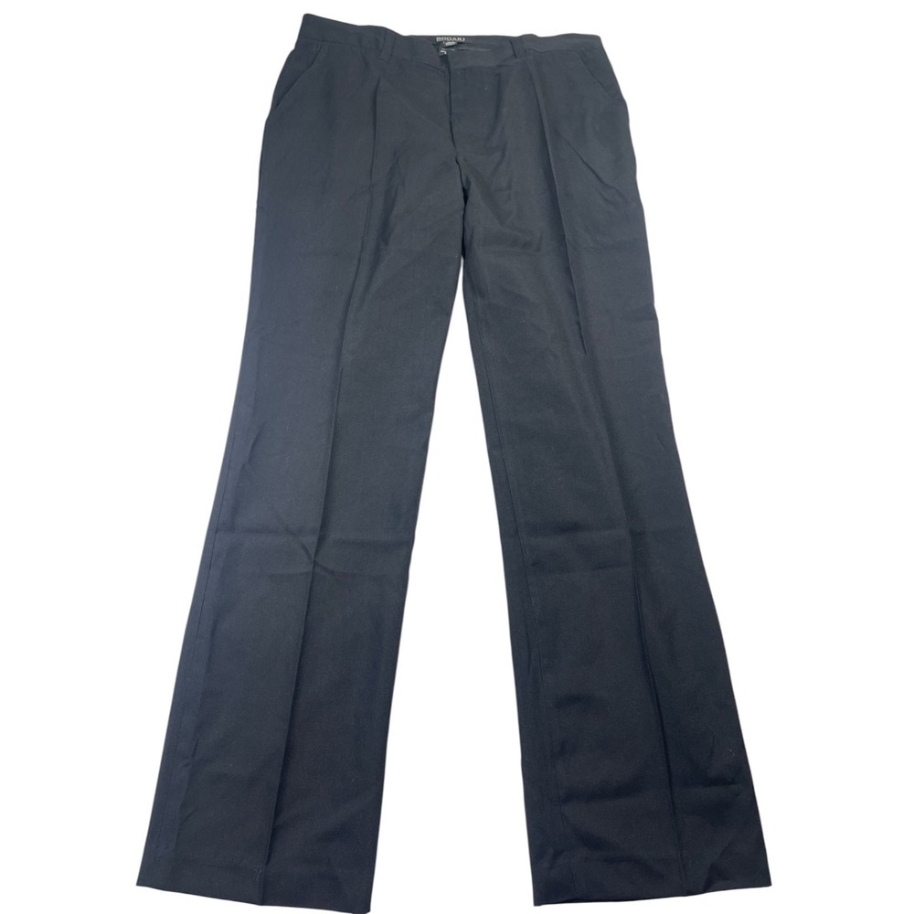 Bogari Dress Pants Men's 35 x 32 Black Flat Front Slash Pockets Straight Leg